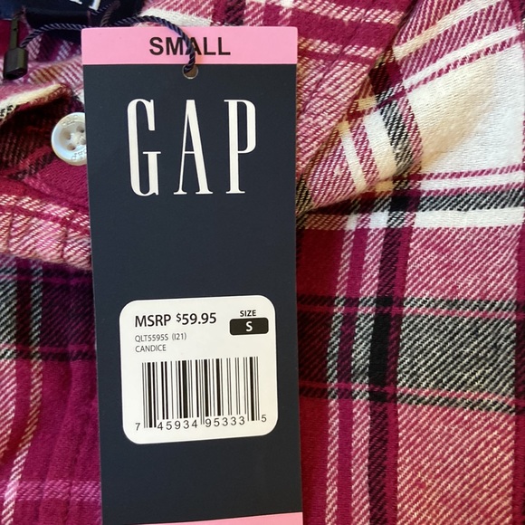 GAP boyfriend flannel shirt sz S plaid fuchsia black NWT - Picture 6 of 8